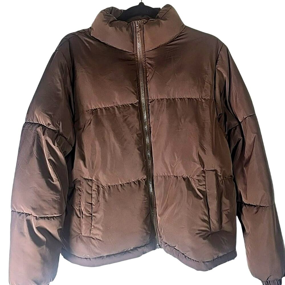 FOREVER 21 Brown Quilted Hooded Puffer Jacket Coat Womens Medium Short Length